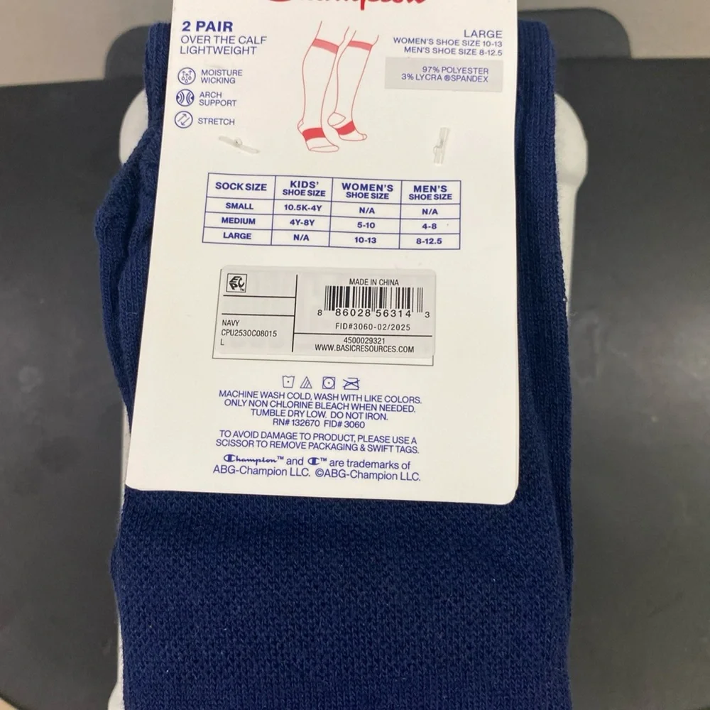 Champion Unisex Athletic Socks - Navy Blue 2 Pack‎ Over the Calf